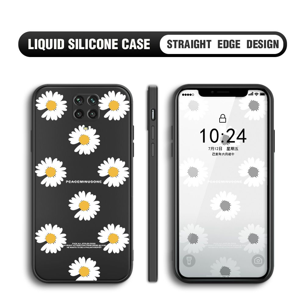 Jizetin for Redmi Note 9S / Note 9 Pro / Note 9 Pro Max Back Cover Fashion Style Daisy Pattern Design Liquid Silicone Phone Case Soft Full Camera Protect Phone Cases