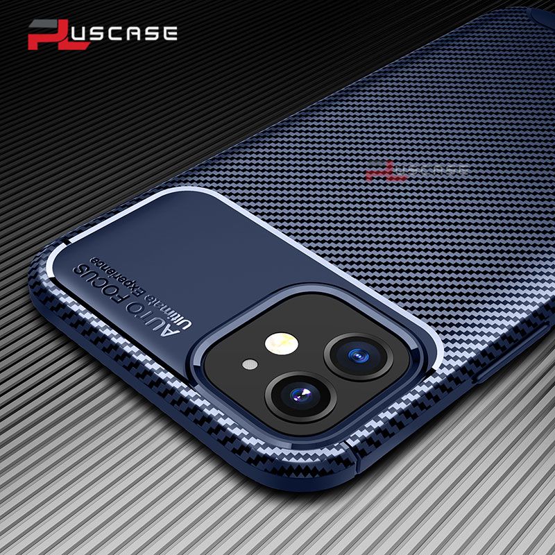 PlusCase for iPhone 12 Carbon Fiber Armor Phone Case Soft Cover
