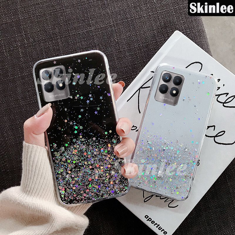 Phone case Realme Narzo 50 Back cover Full Stars Moon Starry Sky Transparent Bling Sequins Soft Back cover for Realme Narzo 50 cases
