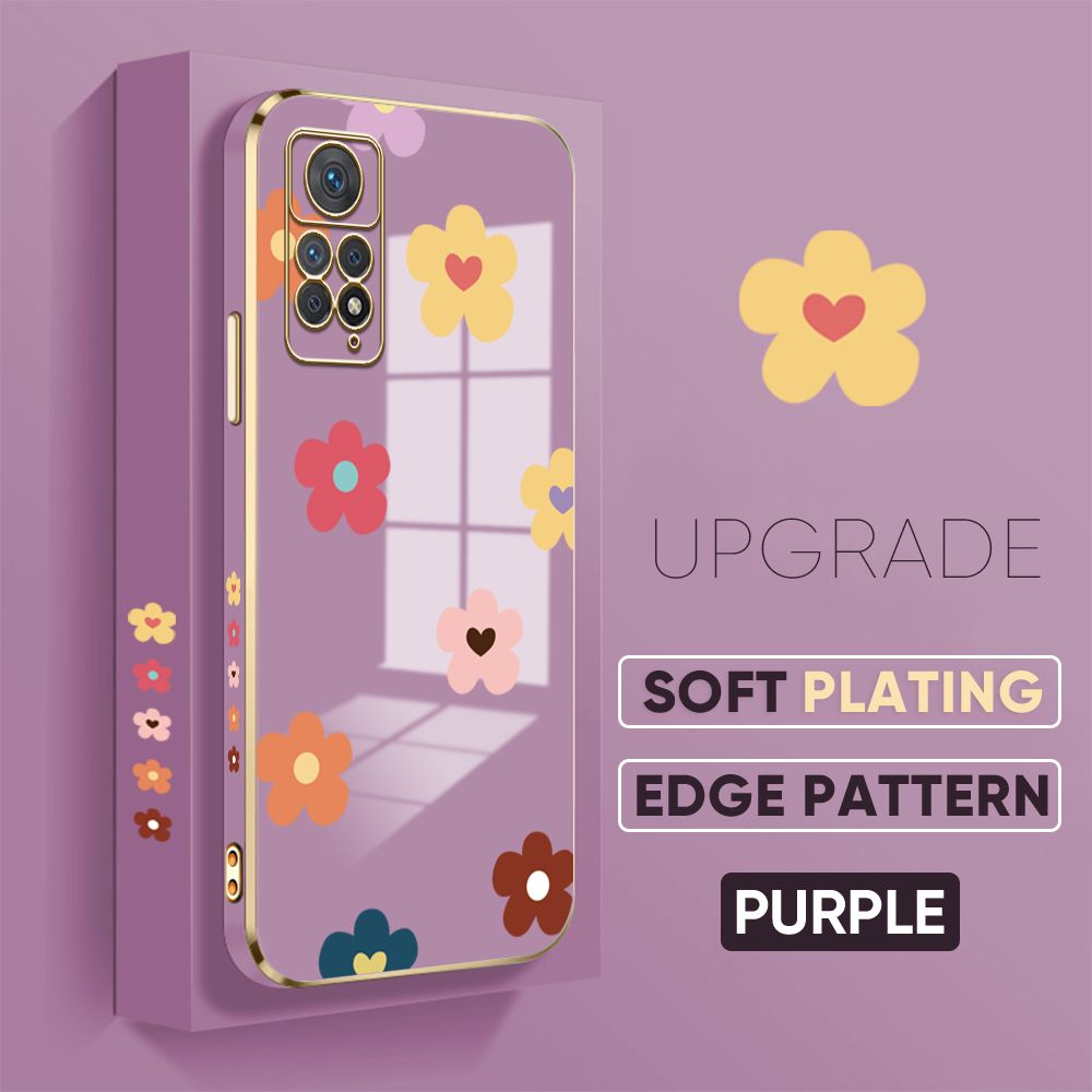Jizetin (Free Lanyard) Redmi Note 11 Pro / Redmi Note 11 Pro 5G Back Cover Falling Flowers Luxury 6D Plating Case Side Pattern Soft Silicone Square Mobile Phone Cases