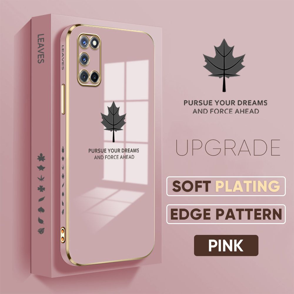 TA for OPPO A52 / A92 Back Cover + Free Lanyard Maple Leaf Luxury 6D Plating Case Side Pattern Soft Silicone Square Phone Cases