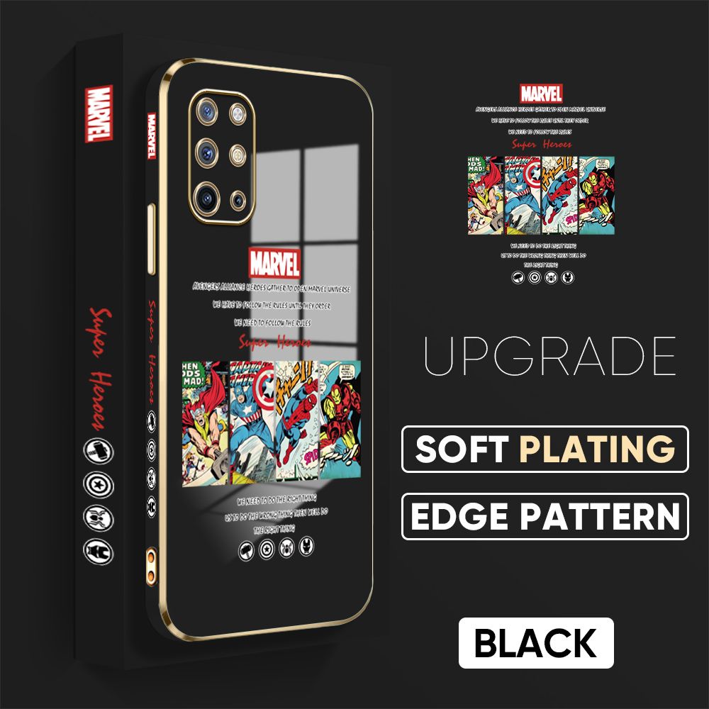 Jizetin (Free Lanyard) OnePlus 8T Back Cover Superhero Collection Luxury 6D Plating Case Side Pattern Soft Silicone Square Phone Cases