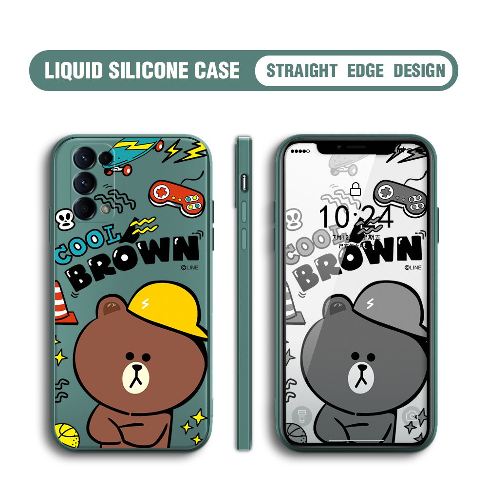 BILI for OPPO Reno5 4G / Reno 5 5G Back Cover Cool Gaming Brown Bear  Multicolor Liquid Silicone Phone Case Soft Square Lens Protection Phone Cases