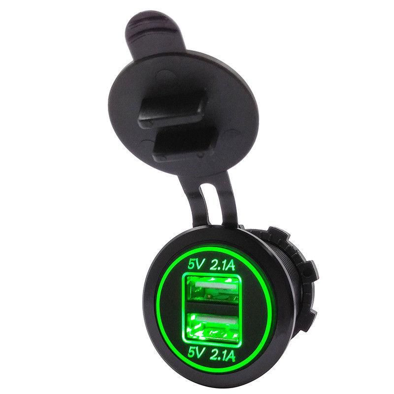 5V 4.2A Dual 2USB Charger Socket Adapter Power Outlet for 12V 24V Car Motorcycle(green)