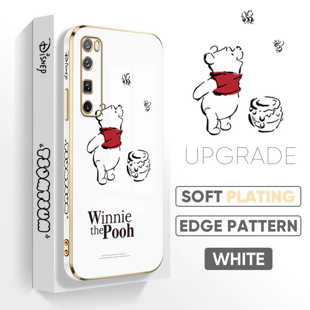 Jizetin (Free Lanyard) Huawei Nova 7 Pro Back Cover Honeypot Pooh Luxury 6D Plating Case Side Pattern Soft Silicone Square Mobile Phone Cases