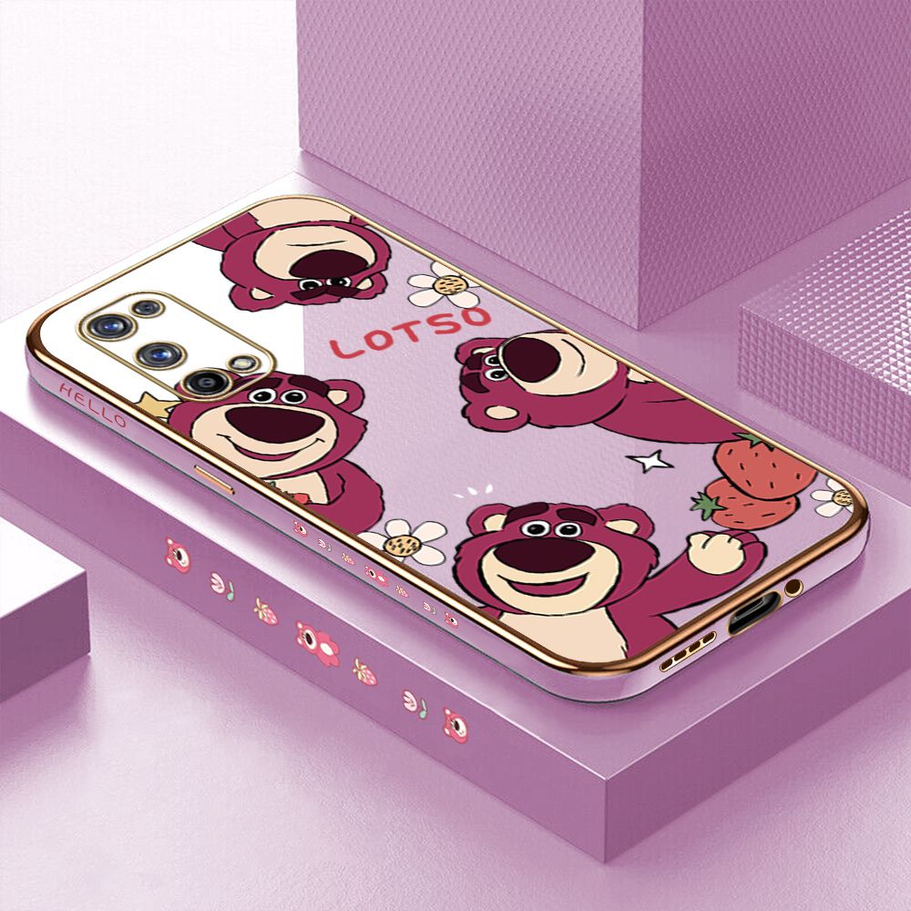 ZeroQiQi for Realme X7 Pro X7 Pro 5G Back Cover Cute Bear Luxury 6D Plating Case Side Pattern Soft Silicone Square Phone Cases + Free Lanyard