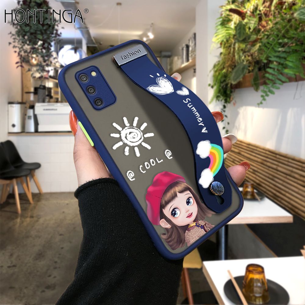 Hontinga for Samsung A03S Back Cover With Wristband Cute Red Hood Girl Phone Casee Full Lens Protection Thin Frosted Cases