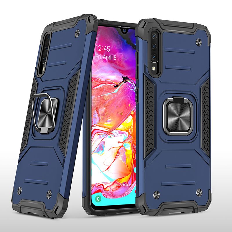 For Samsung A70 Silicone TPU and Hard PC 3 in 1 Fashion Armor Case Shockproof Metal Ring Magnetic Holder Cover Phone Casing