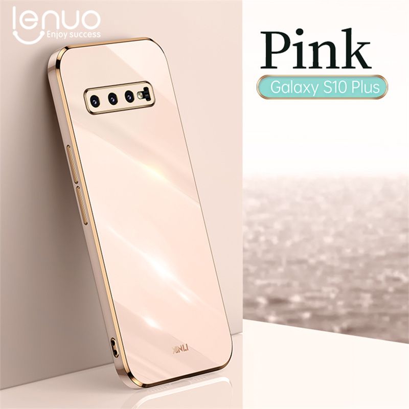 Lenuo Luxury 6D Plating Soft Casing Silicone Square Frame Phone Case For Samsung Galaxy S10+ / S10 Plus Phone Case Shiny Bling Back Cover Coque