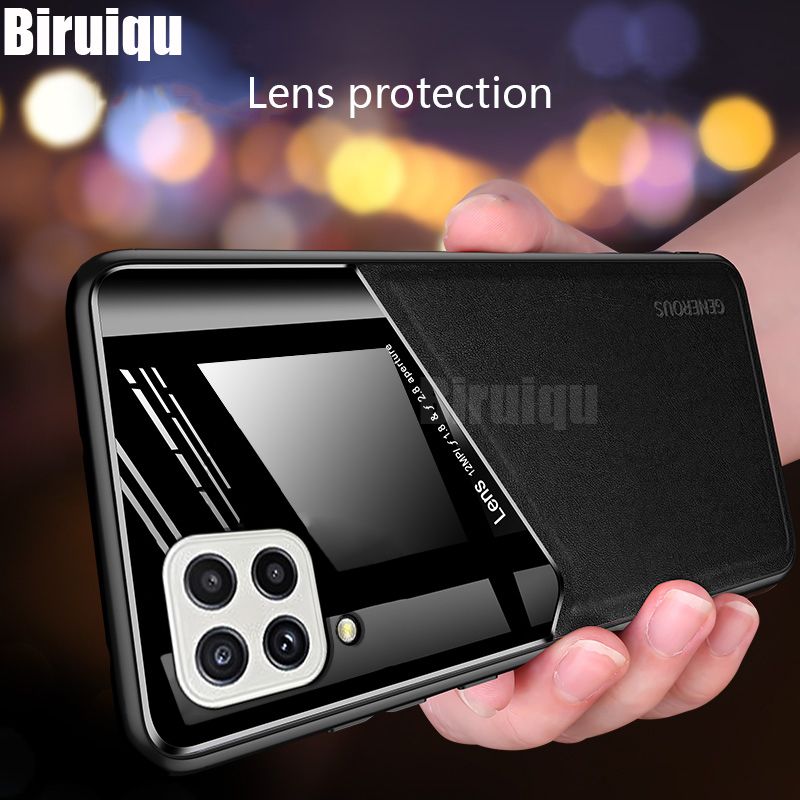 Biruiqu Casing Samsung Galaxy A22 4G Phone Case Silicone TPU Soft Ultra-thin Leather Back Cover with Magnetic Car Hold Function