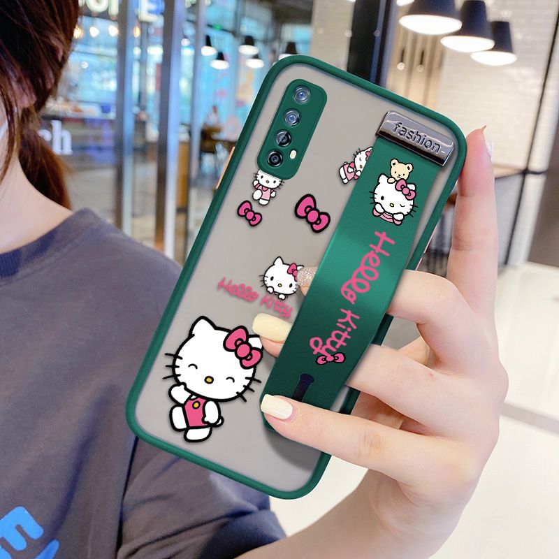 UCUC for Realme 7 Wrist Strap Case Lovely KT Cat Wristband Printing Cover Shockproof Ultra Thin Phone Case