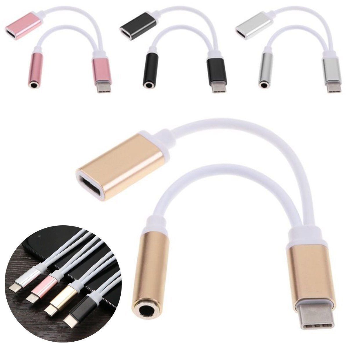 Type-C To 3.5mm Jack Headphone Audio Splitter Converter Adapter Cable