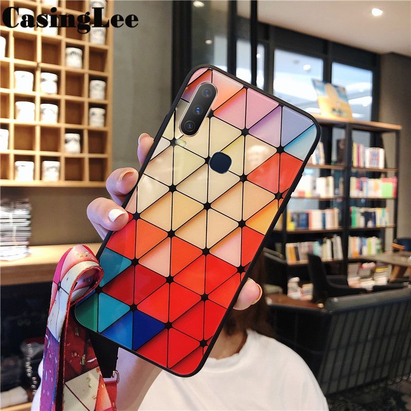 Protect Cover For VIVO Y17 case Shiny Gold Foil soft silicone case with Strap for VIVO Y17 Phone Cases Rhombus geometry Design For girls and Boys