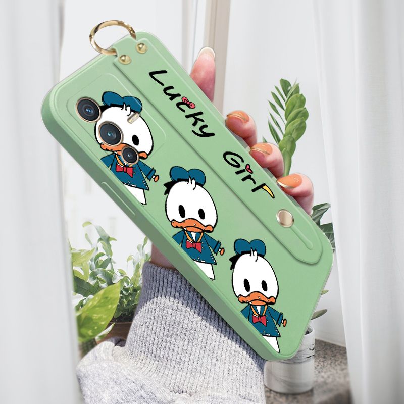 Jizetin for Vivo V23 5G Cute Little Donald Duck Wrist Strap Phone Case Candy Color shock proof Protective Phone Cases