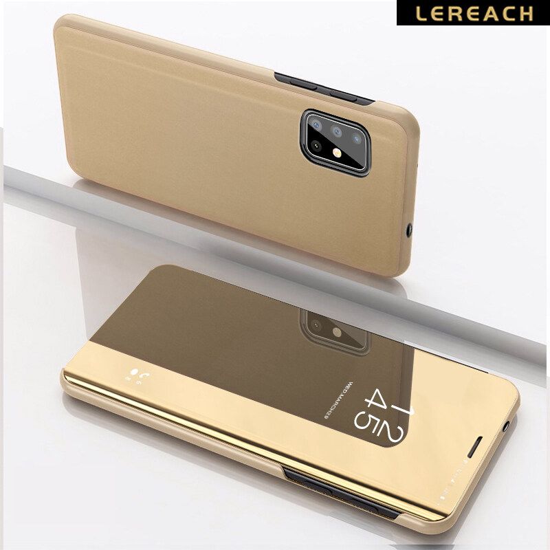 Lereach For Samsung galaxy A31 / M40S / A51 2020 Cove Case Leather Flip Cover plated Mirror + PU leather Back Cover Case