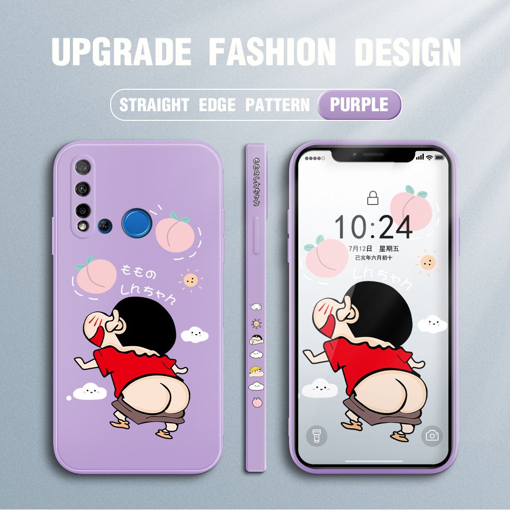 Jizetin for Huawei Nova 5i Case New Cartoon Crayon Shin-chan Design Side Design Phone Case Square Edge Pattern Liquid Silicone Cases Full Cover Camera Shockproof Protective Case