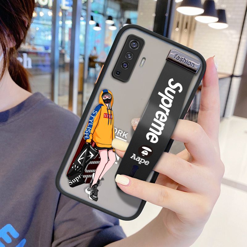 UCUC for Vivo X50 Wrist Strap Case Creative Cartoon Handsome Girl Wristband Printing Cover Shockproof Frosted Phone Case