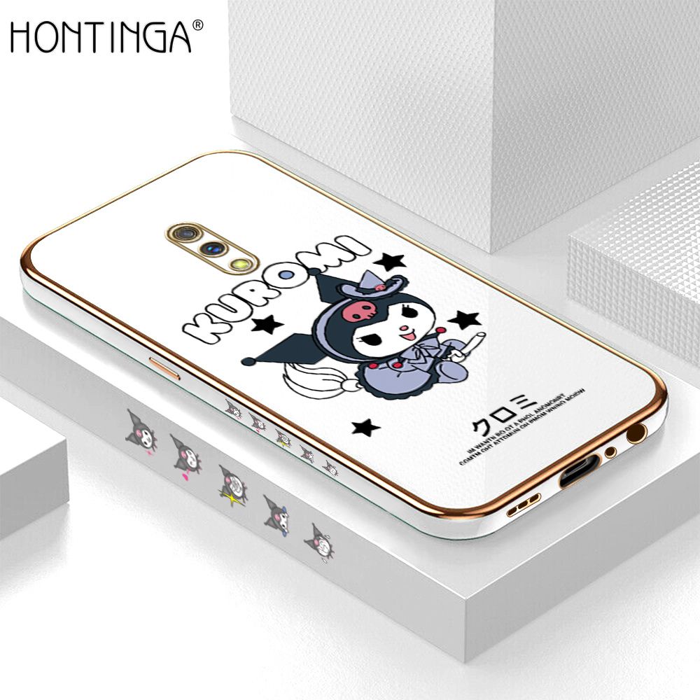 Hontinga for Realme X Case Luxury 6D Plating Cartoon Little Witch Side Pattern Soft Back Cover Silicone Square Phone Cases