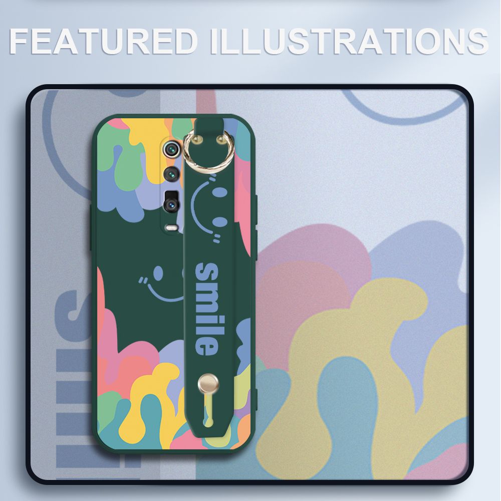 UCUC for Xiaomi Mi 9T Wrist Strap Case INS Style Soft Candy Color Splash Ink Cover Ultra Thin Anti Fall Liquid Silicone Phone Case