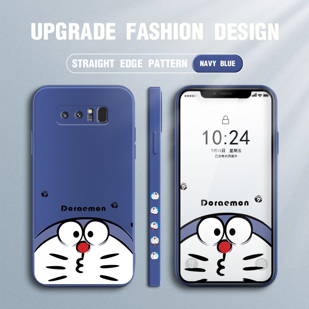Jizetin for Samsung Galaxy Note 8 Case New Cartoon Doraemon Cat Anime Side Design Phone Case Square Edge Pattern Liquid Silicone Cases Full Cover Camera Shockproof Protective Case