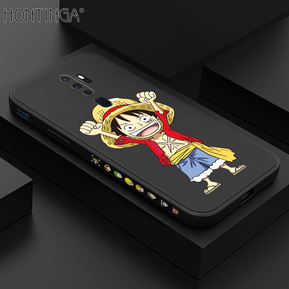 Hontinga for OPPO A9 2020 Case Side Design Anime Cartoon Luffy Back Cover Soft Square Edge Pattern Liquid Silicone Trend Phone Cases