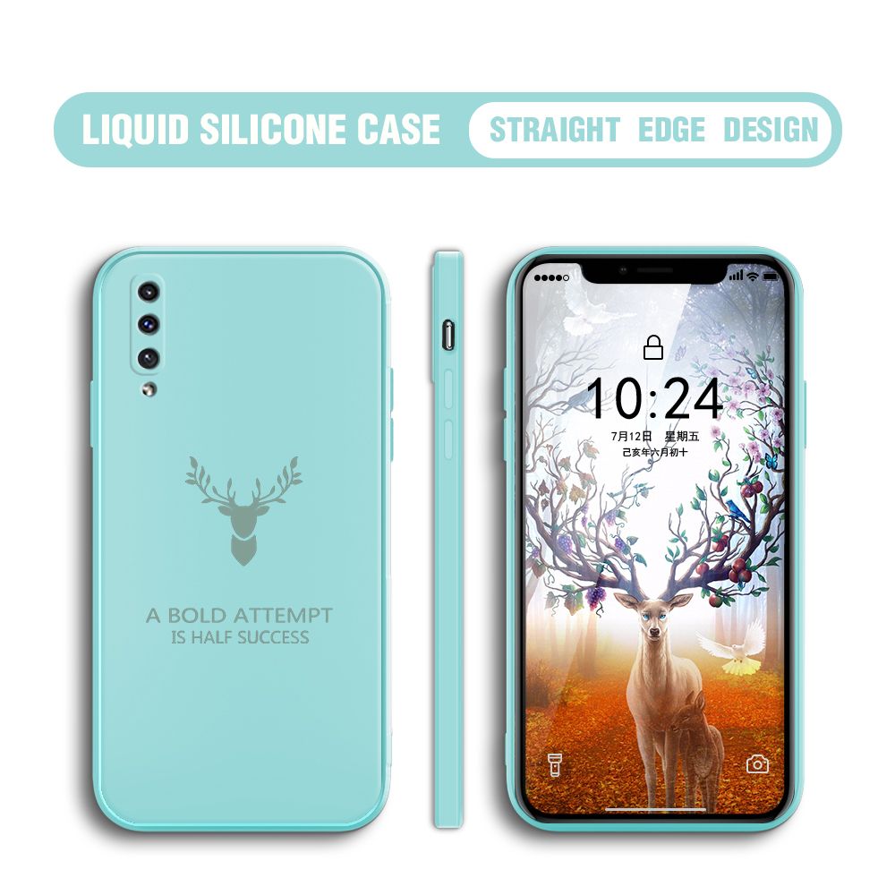 Hontinga for Samsung Galaxy A50 Case Soft Silicone Square ELK Deer Reindeer Phone Cases Full Cover Camera Shockproof Protection Rubber Case