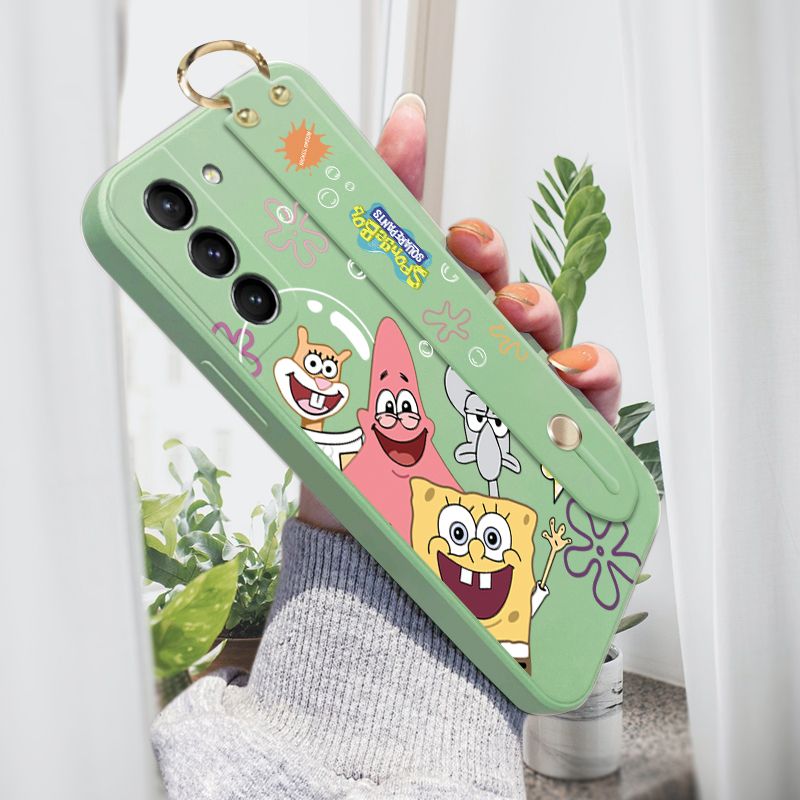 Jizetin for Samsung Galaxy S21 Plus 5G Wrist Strap Case Funny Cartoon Sea Creatures Cover Ultra Thin Anti Fall Liquid Silicone Phone Case