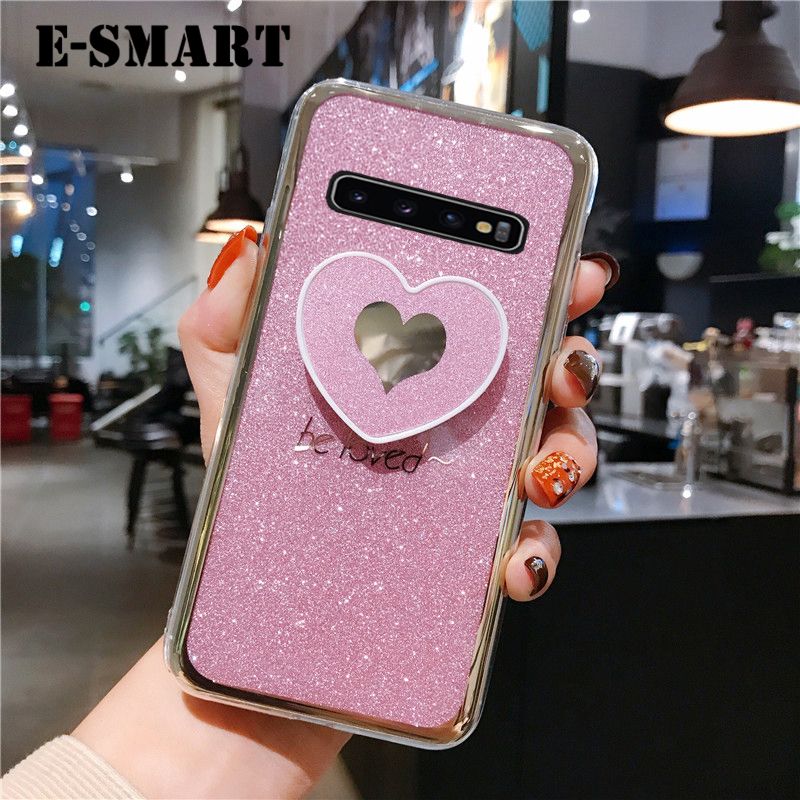 Phone case Samsung Galaxy S10 Back Cover Fashion Couple Cases Bling Gold Glitter Loved Bracket Holder Stand Ring Soft Protector Cover Samsung S10 case