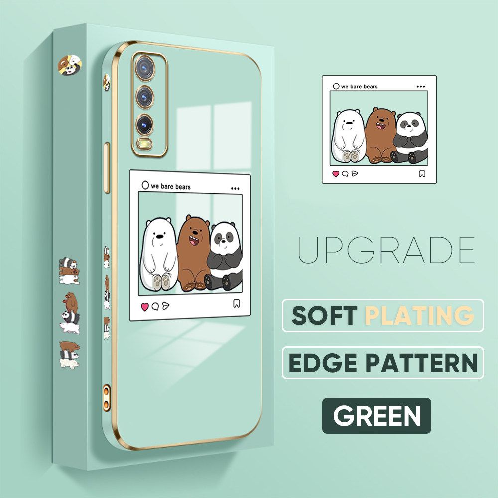 TA for Vivo Y20 2021 / Y20i / Y20 / Y20S / Y12S / Y12A / Y20S G Back Cover + Free Lanyard Bears Group Photo Luxury 6D Plating Case Side Pattern Soft Silicone Square Phone Cases
