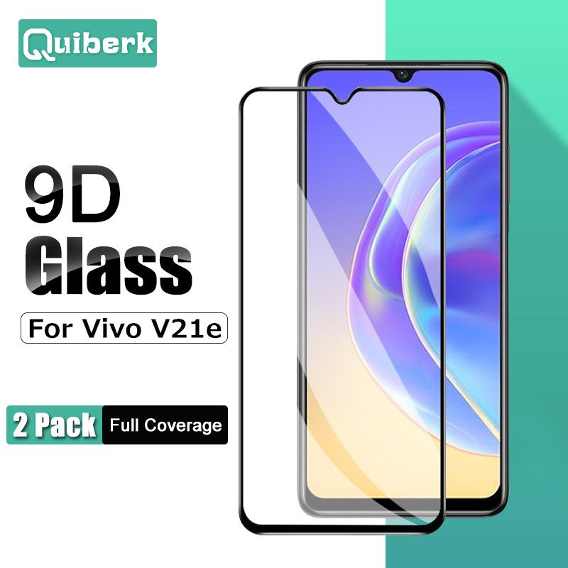 Quiberk for Vivo V21e 2 Pack HD 9H Hard Tempered Glass Screen Protector Full Coverage Clear Protective Film 2 Pieces