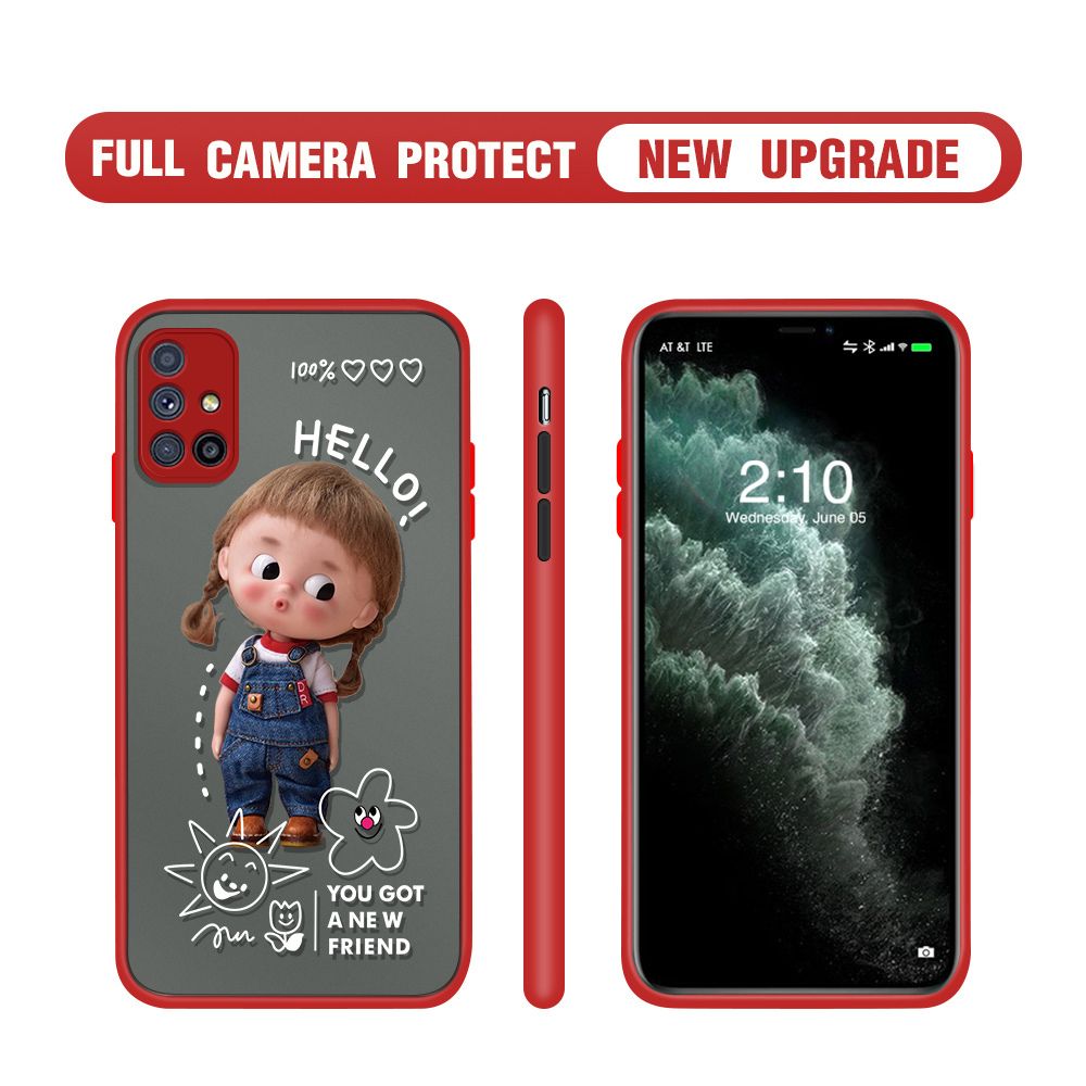 Hontinga for Samsung M51 Case Cute Cartoon Little Girl Cover Camera Shockproof Protection Case Edge Frosted Transparent Phone Cover