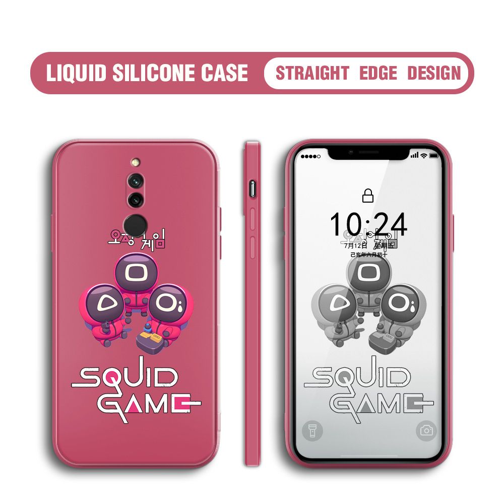 Jizetin for Xiaomi Redmi 8 Case Cute Cartoon Cute Squid Character Phone Cover Square Liquid Silicone Shockproof Phone Protective Case