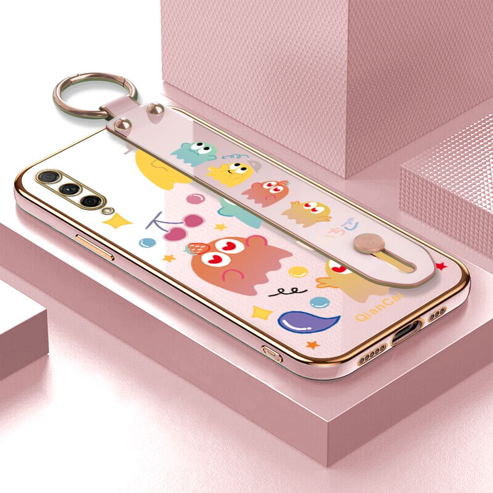 Jizetin for Honor 9X Pro / Huawei Y9S Back Cover Bean Monster Luxury 6D Plating Wrist Strap Phone Cases Soft Silicone Square Mobile Phone Case