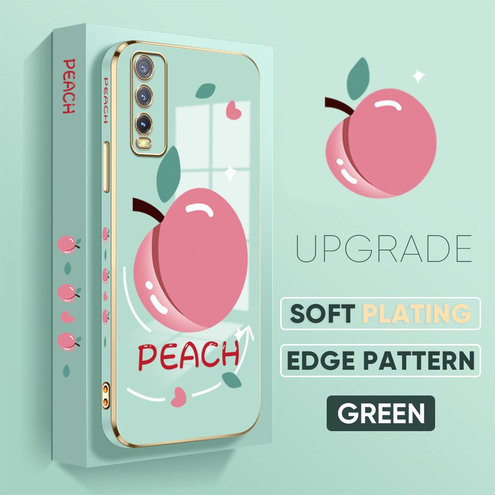 TA for VIVO Y12A Y20 Y20i Y20S Y12S Y20 2021 Y20S G Back Cover Shiny Peach Luxury 6D Plating Case Side Pattern Soft Silicone Square Phone Case