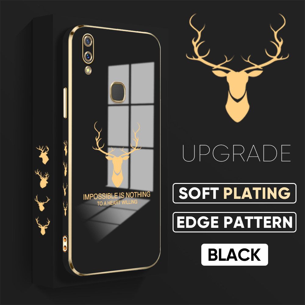 TA for Vivo Y85 V9 Z1 Z1i Back Cover + Free Lanyard Simple Antlers Luxury 6D Plating Case Side Pattern Soft Silicone Square Phone Cases