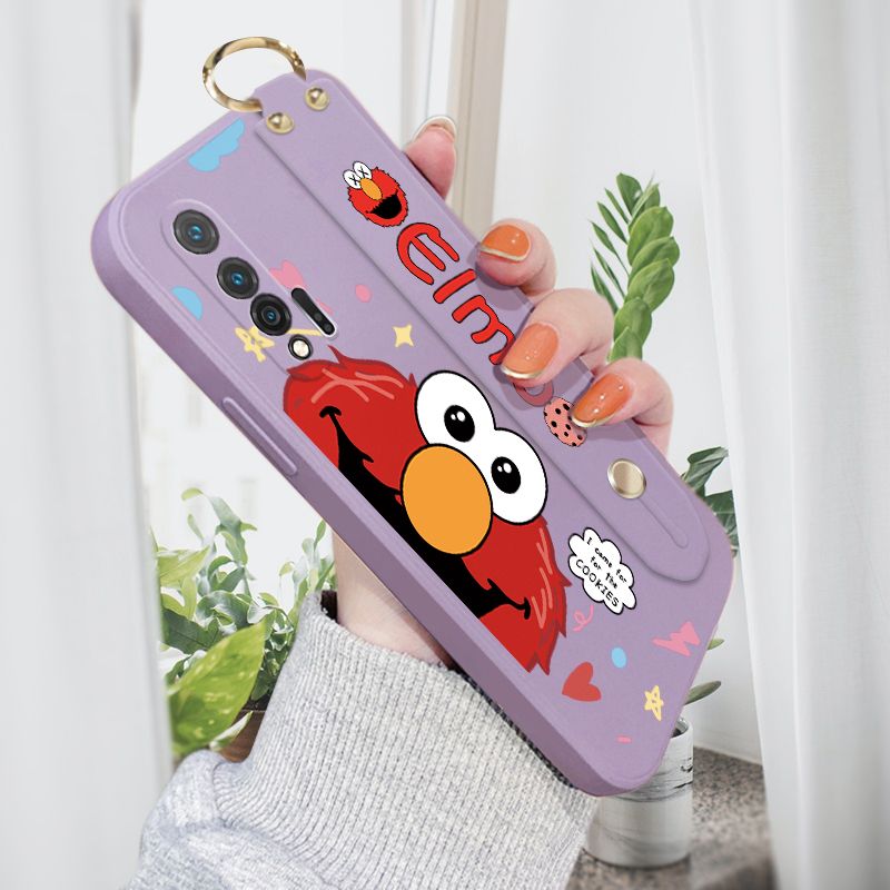 Jizetin for Huawei Nova 6 Wrist Strap Case Creative Cartoon Red Haired Monster Cover Ultra Thin Anti Fall Liquid Silicone Phone Case
