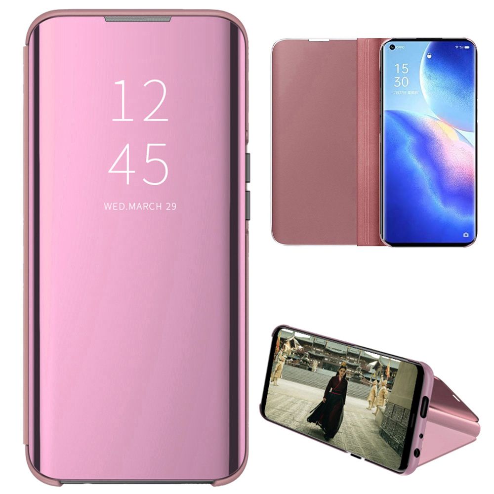 Smart Mirror Flip Phone Case For OPPO Reno 5 Pro 5G View PU Leather Stand Protective Cover
