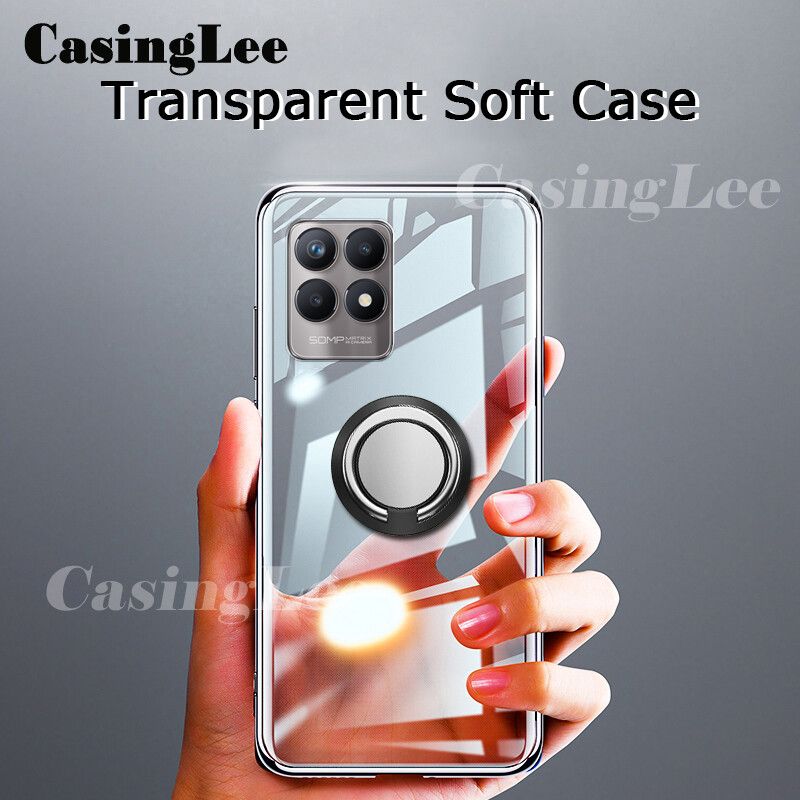 Casinglee For Realme 8i Case Soft Clear Transparent Shockproof Car Magnetic Holder Ring Back Cover Realme 8i Phone cases cover For girls and Boys