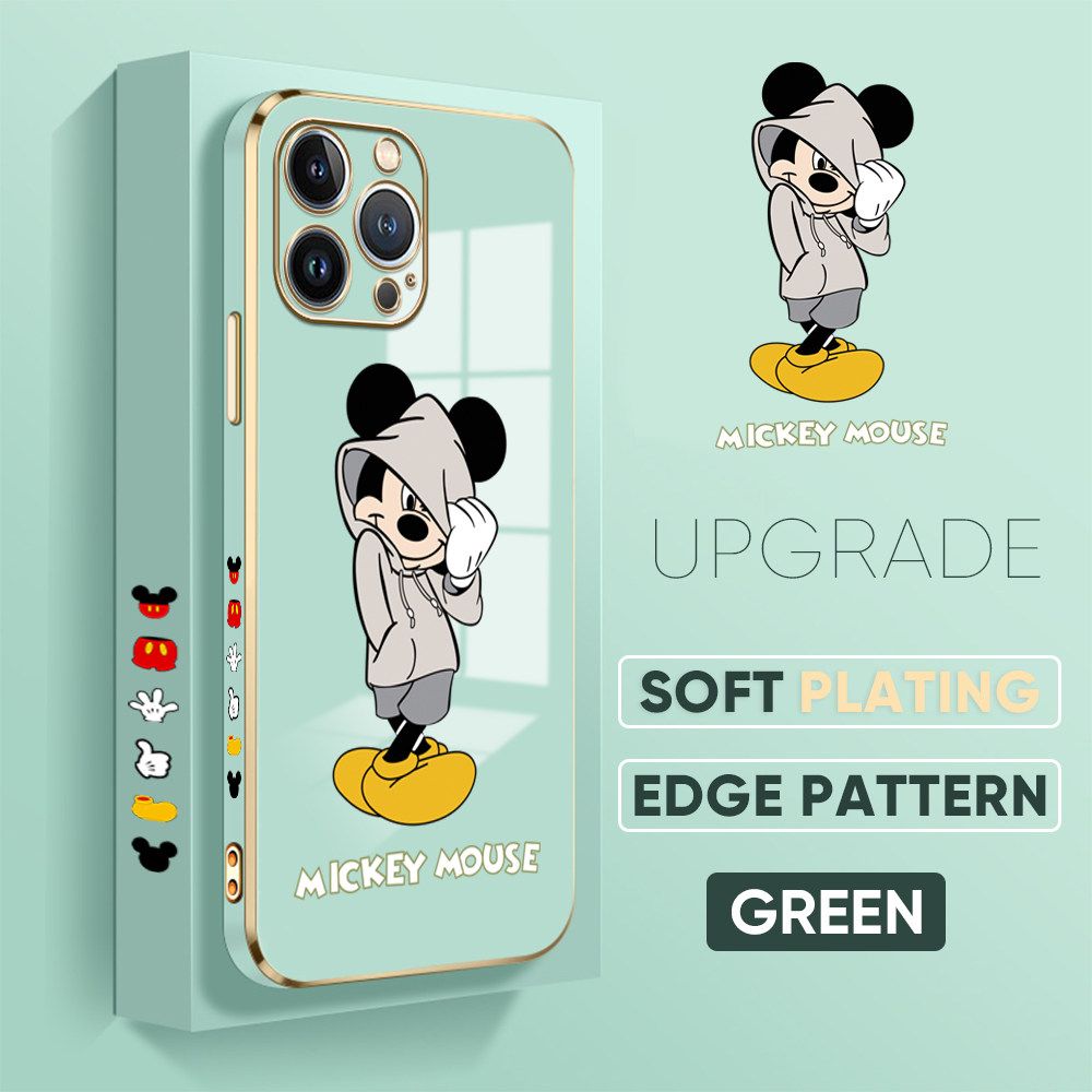 TA for iPhone 13 Pro Max Back Cover + Free Lanyard Handsome Mouse Luxury 6D Plating Case Side Pattern Soft Silicone Square Phone Cases
