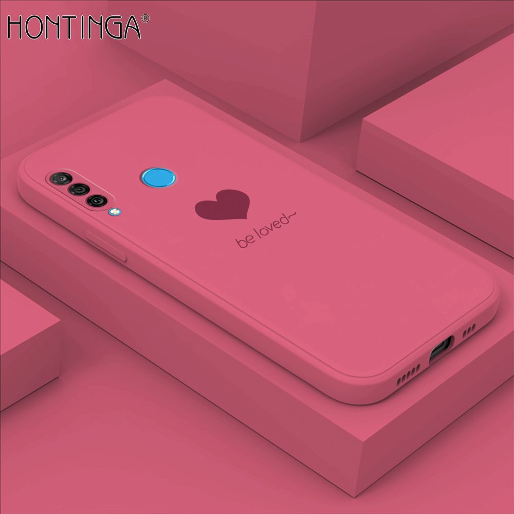 Hontinga for Huawei P30 Lite / Nova 4E Case Simple Lover Heart Pattern Back Cover Soft Square Edge Liquid Silicone Phone Cases