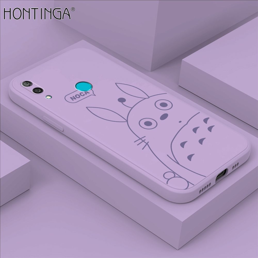 Hontinga for Huawei Y7 2019 / Y7 Prime 2019 Case Cartoon Cute Totoro Pattern Back Cover Soft Square Edge Liquid Silicone Phone Cases