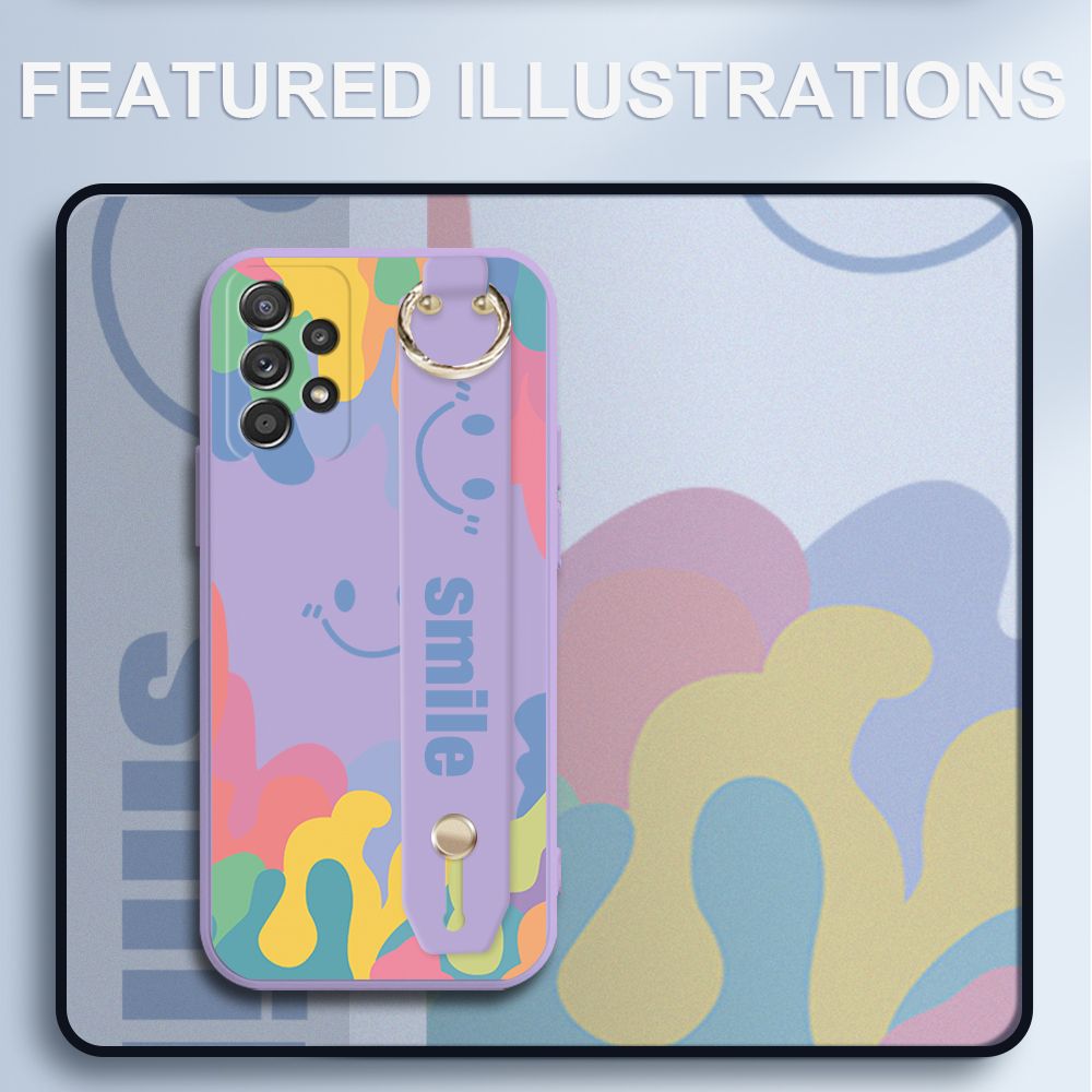 UCUC for Samsung Galaxy A52S 5G Wrist Strap Case INS Style Soft Candy Color Splash Ink Cover Ultra Thin Anti Fall Liquid Silicone Phone Case