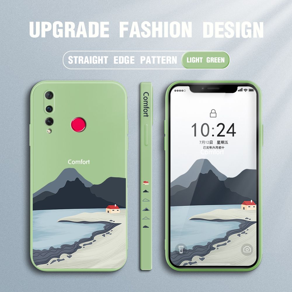 Jizetin for Huawei Nova 4 Case Mount Fuji Design Side Design Phone Case Square Edge Pattern Liquid Silicone Cases Full Cover Camera Shockproof Protective Case