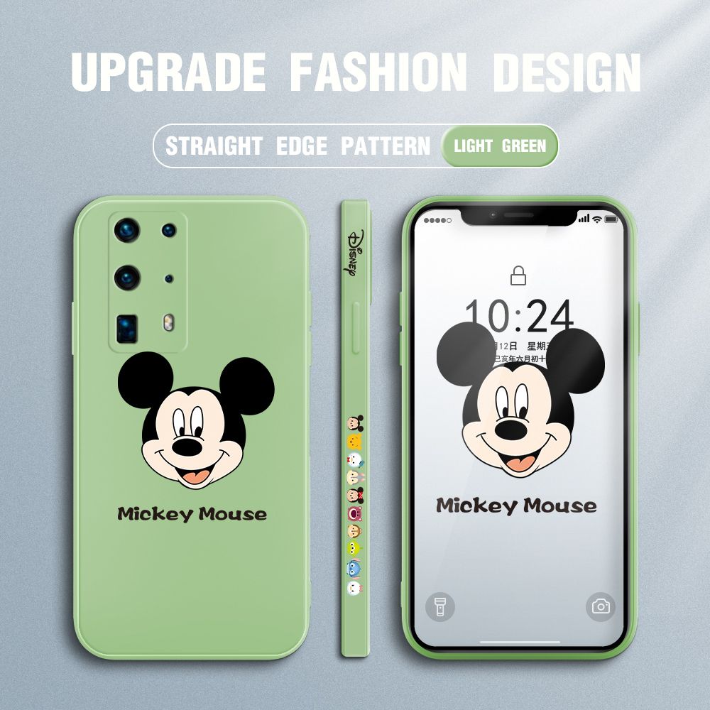 Jizetin for Huawei P40 Pro Plus Case Creative Cartoon Mouse Avatar Side Design Phone Case Square Edge Pattern Liquid Silicone Cases Full Cover Camera Shockproof Protective Case