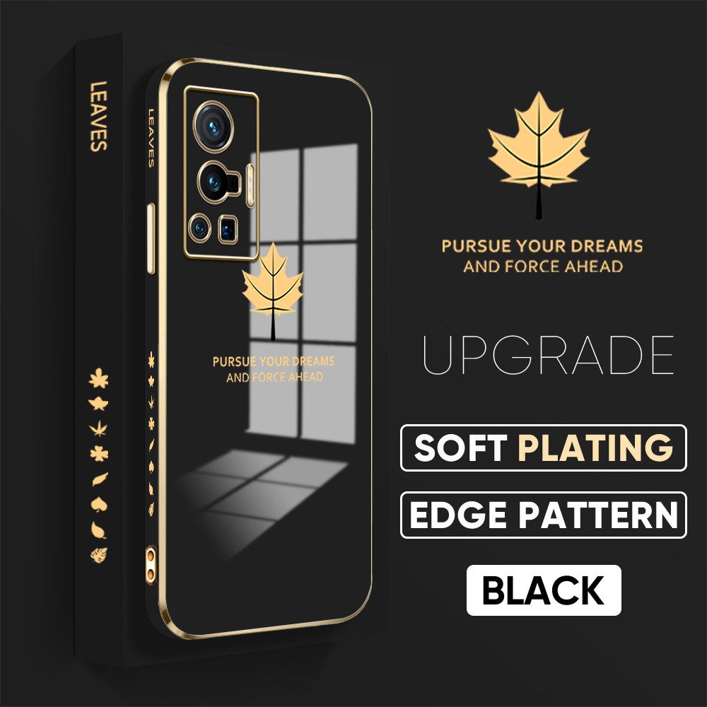 TA for Vivo X70 Pro 5G Back Cover + Free Lanyard Maple Leaf Luxury 6D Plating Case Side Pattern Soft Silicone Square Phone Cases
