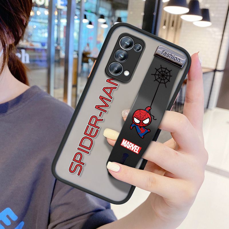 UCUC for OPPO Reno 5 Pro 5G Wrist Strap Case Superhero Spider Superman Wristband Printing Cover Shockproof Frosted Phone Case
