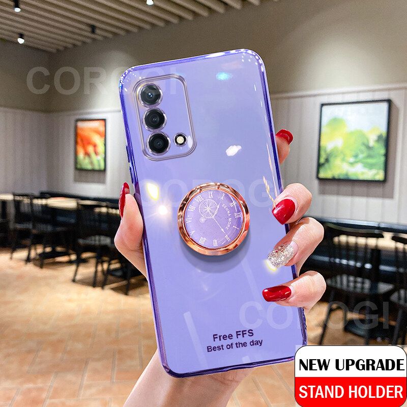 For Realme GT Master Edition Cover + Ring Holder Ultra Thin Shiny Plating Bumper Stand Phone Case Soft TPU Silicone Shockproof Protective Back Cover