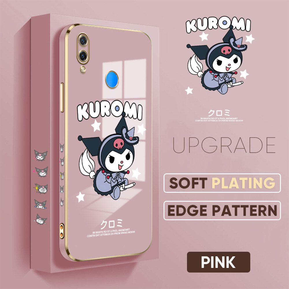 Jizetin (Free Lanyard) Huawei Nova 3i Luxury 6D Plating Soft Casing Silicone Square Frame Phone Case Shiny Bling Back Cover Cute Cartoon Anime Characters New design Side Drawing Case