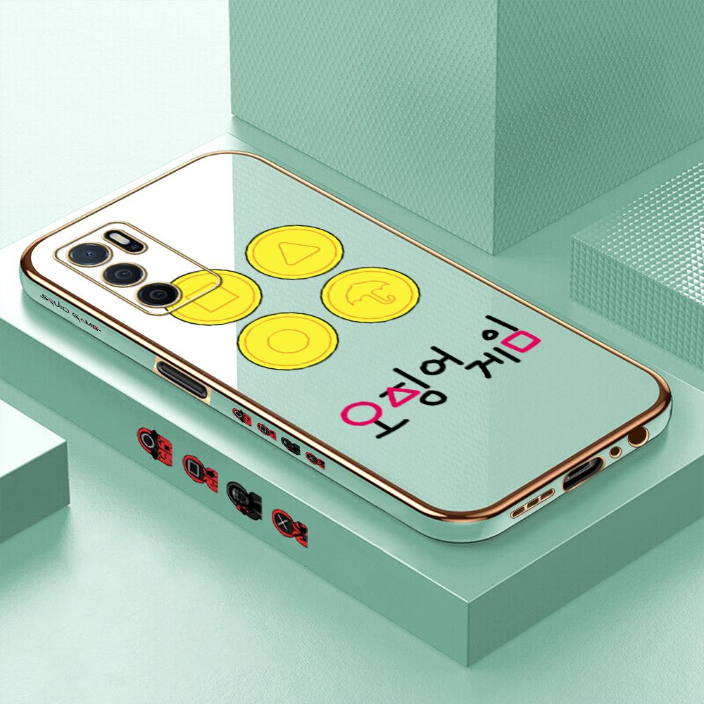 Luxury 6D Plating Case for OPPO A16 Popular Games Side Pattern Back Cover Soft Silicone Square Phone Cases + Free Lanyard