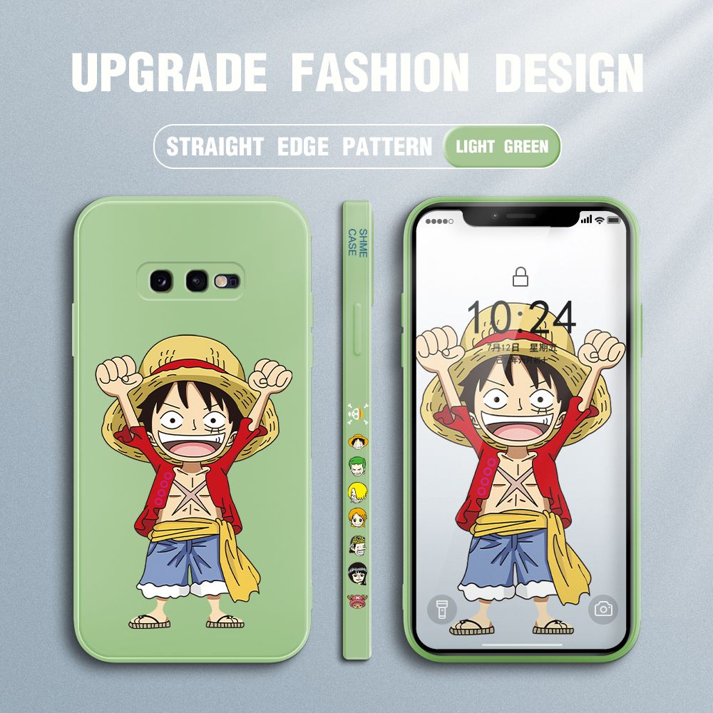 Jizetin for Samsung Galaxy S10e Case Anime One-Piece Monkey D. Luffy Anime Side Design Phone Case Square Edge Pattern Liquid Silicone Cases Full Cover Camera Shockproof Protective Case